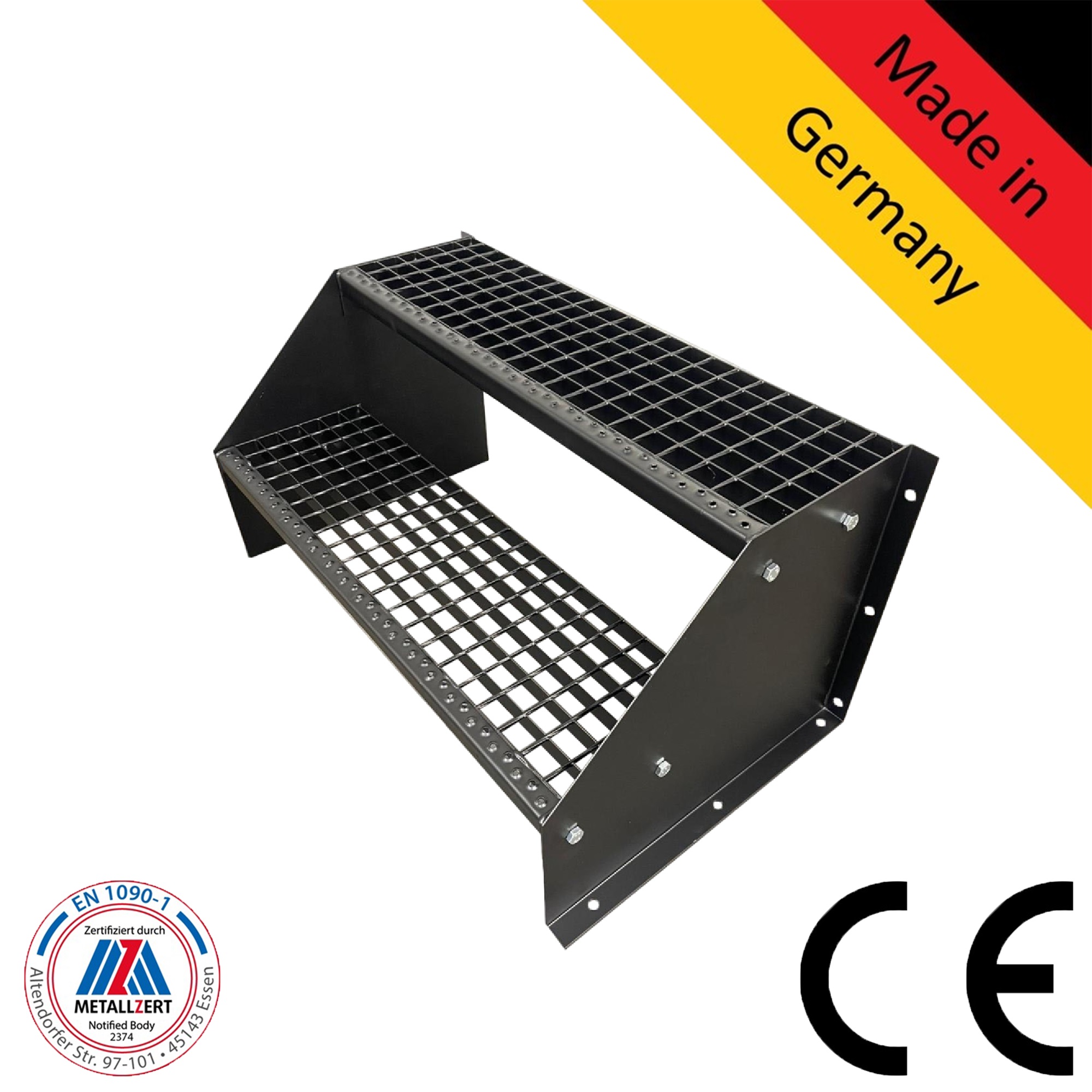 2 Stufen Treppe Breite 60-160 cm Standtreppe komplett schwarz Geschosshöhe 42 cm 2 Stufen Treppe Breite 60-160 cm Standtreppe komplett schwarz Geschosshöhe 42 cm