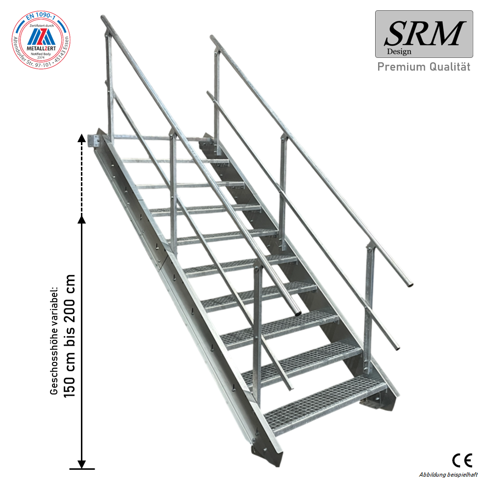 10 Stufen Stahltreppe beidseitig. Geländer Breite 80cm Ge…