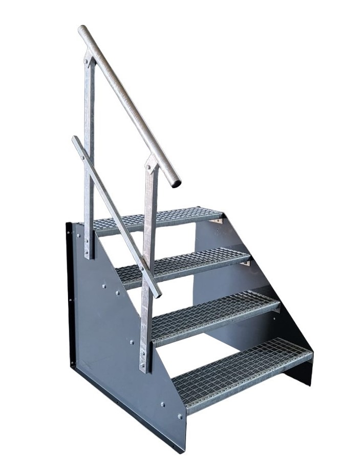 4 Stufen Treppe Breite 60 - 160 cm Standtreppe Höhe 84 cm anthrazit 1x Geländer