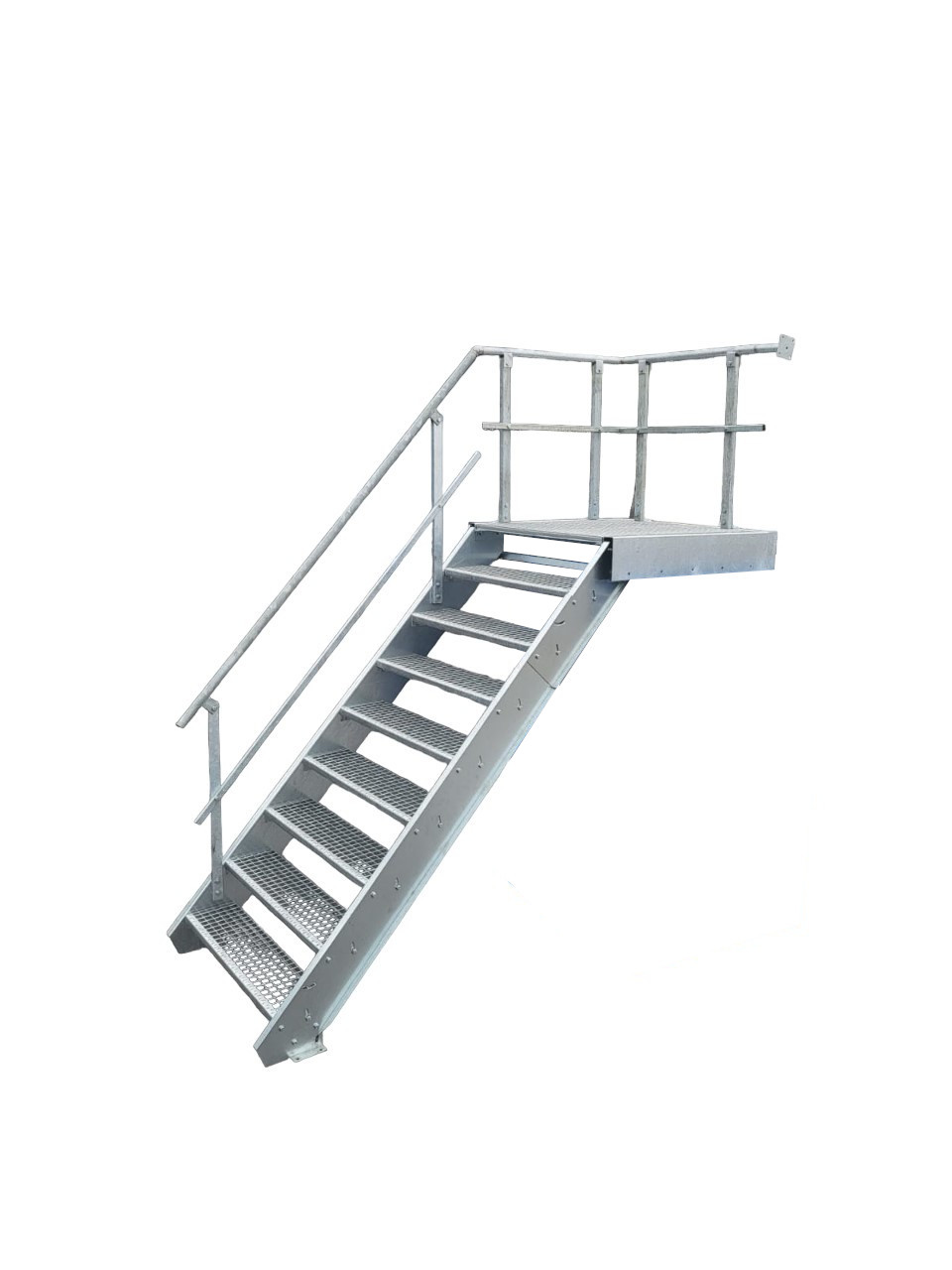 Podesttreppe 100cm breite Stahltreppe mit Podest + Geländer links 70-360 cm Höhe