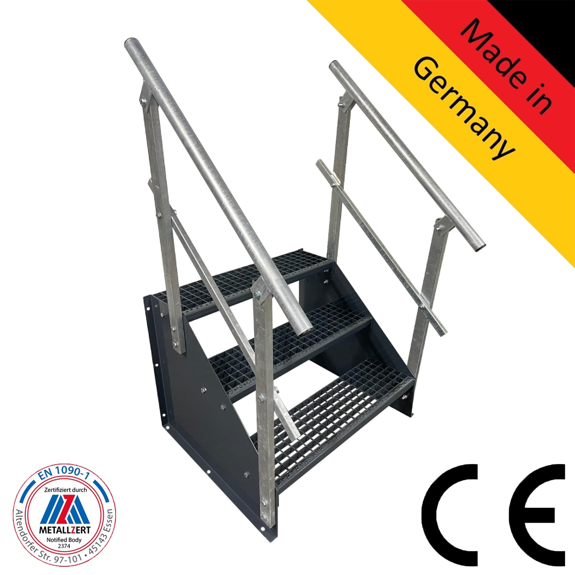 3 Stufen Standtreppe Breite 60 - 160 cm Höhe 63cm komplett anthrazit 2x Geländer 3 Stufen Standtreppe Breite 60 - 160 cm Höhe 63cm komplett anthrazit 2x Geländer