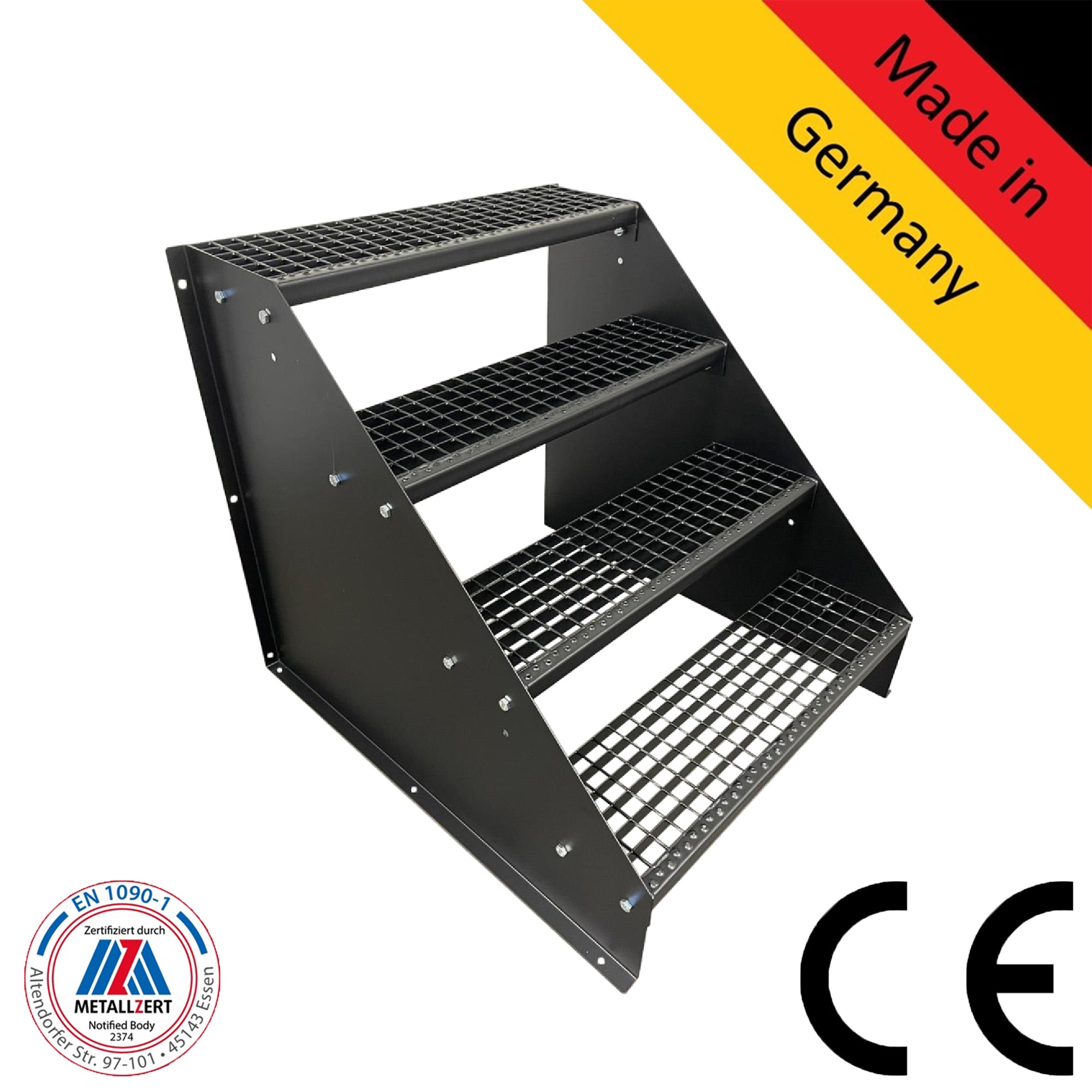 4 Stufen Treppe Breite 60-160 cm Standtreppe komplett Schwarz Geschosshöhe 84 cm 4 Stufen Treppe Breite 60-160 cm Standtreppe komplett Schwarz Geschosshöhe 84 cm