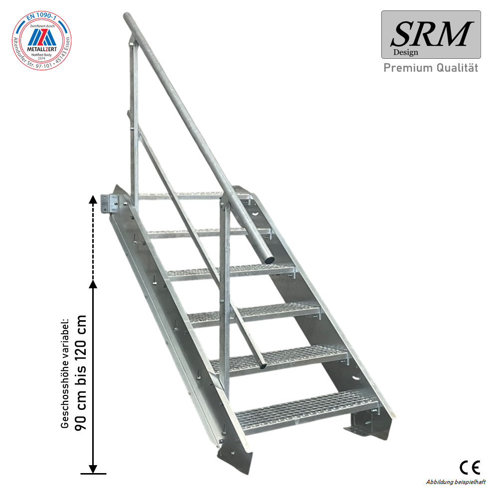 6 Stufen Stahltreppe einseitig. Geländer Breite 80cm Gesc…