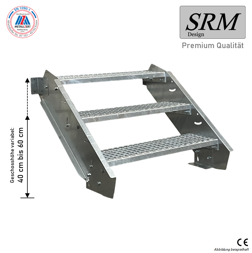 3 Stufen Stahltreppe 80 cm Breite 40 - 60 cm Geschosshöhe…