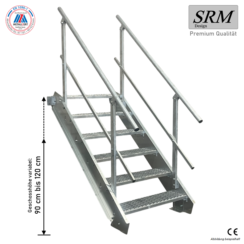 6 Stufen Stahltreppe beidseitig. Geländer Breite 80cm Ges…