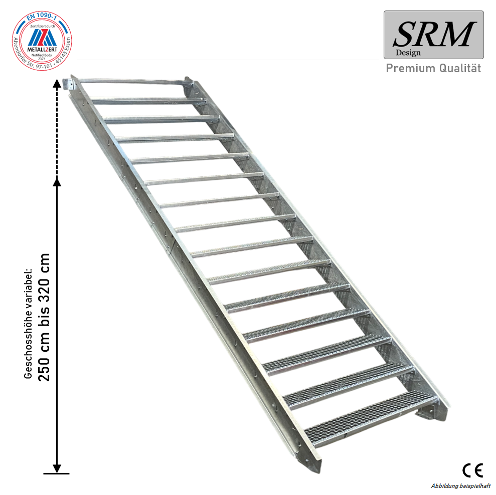 15 Stufen Stahltreppe 60 cm Breite 250 - 320 cm Geschossh…