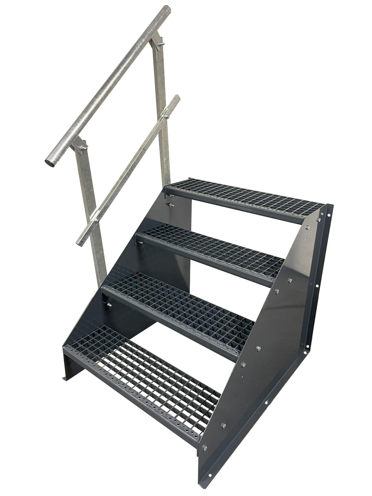 4 Stufen Standtreppe Breite 60 - 160 cm Höhe 84cm komplett anthrazit 1x Geländer