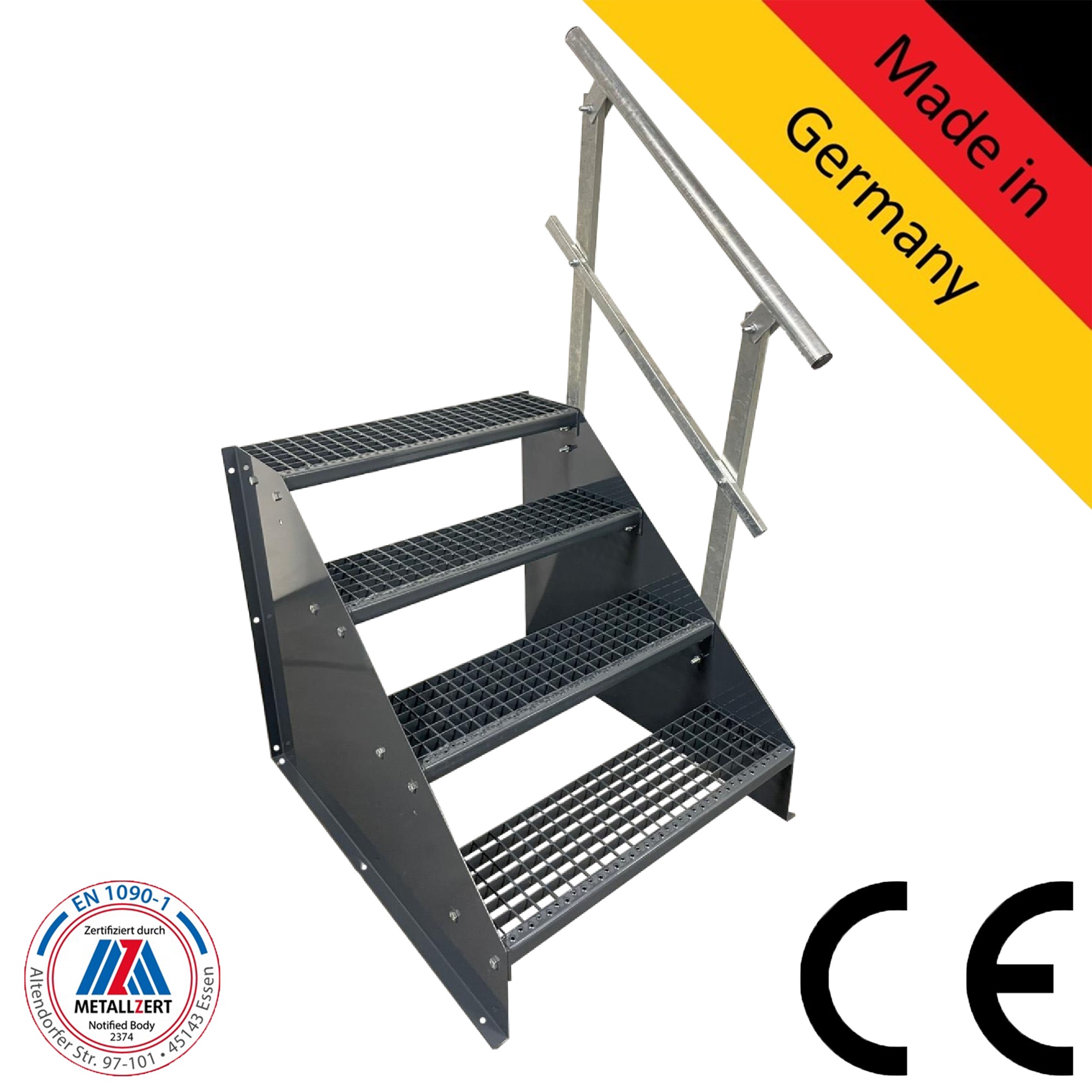 4 Stufen Standtreppe Breite 60 - 160 cm Höhe 84cm komplett anthrazit 1x Geländer 4 Stufen Standtreppe Breite 60 - 160 cm Höhe 84cm komplett anthrazit 1x Geländer