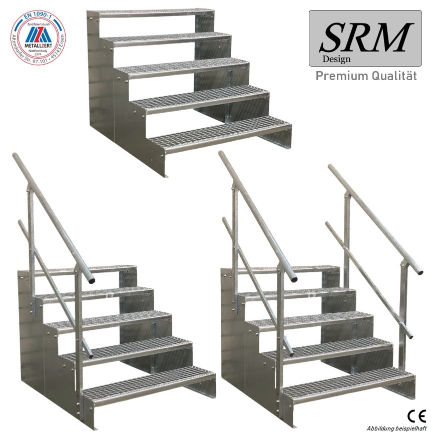 5 Stufen Standtreppe Modell 2 verzinkt Tritthöhe 18 cm, B…