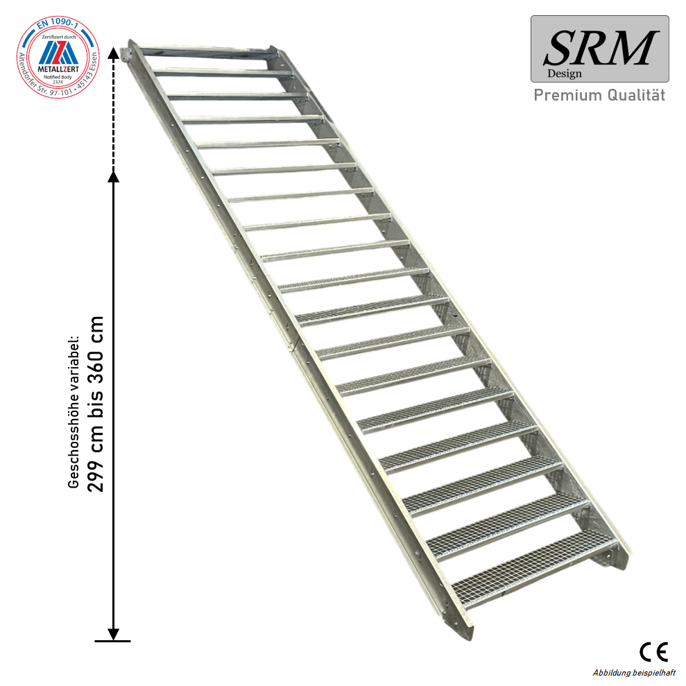 18 Stufen Stahltreppe 60 cm Breite 299 - 360 cm Geschossh…