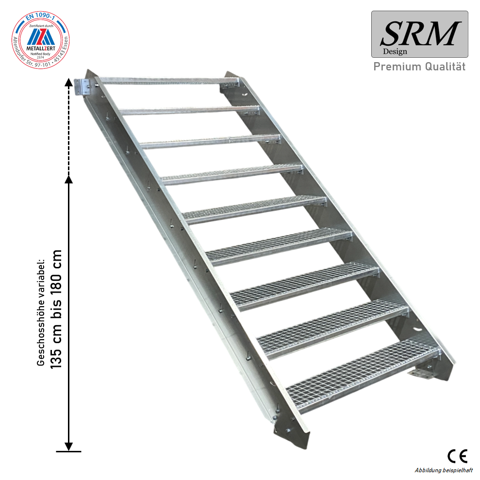 9 Stufen Stahltreppe 80 cm Breite 135-180 cm Geschosshöhe…