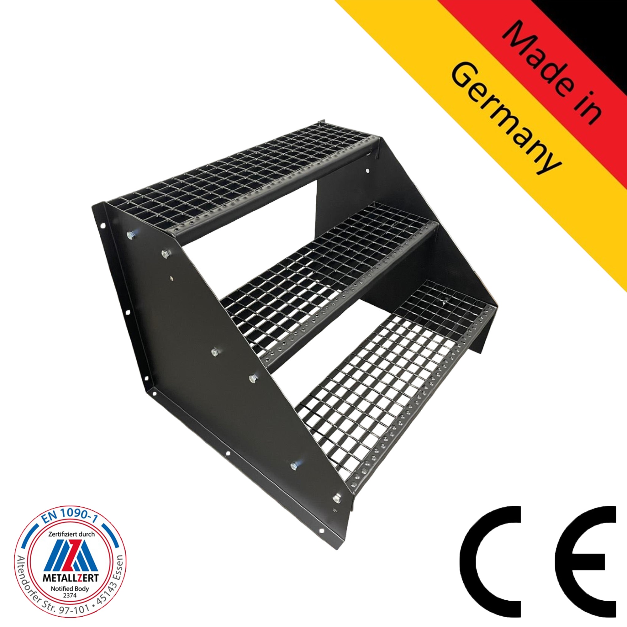 3 Stufen Treppe Breite 60-160 cm Standtreppe komplett schwarz Geschosshöhe 63 cm 3 Stufen Treppe Breite 60-160 cm Standtreppe komplett schwarz Geschosshöhe 63 cm