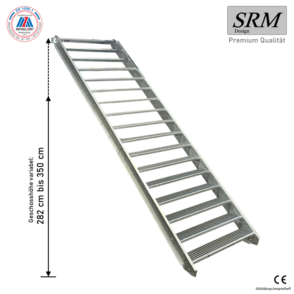 17 Stufen Stahltreppe Breite 60 - 160 cm Geschosshöhe 282 - 350 cm ohne Geländer