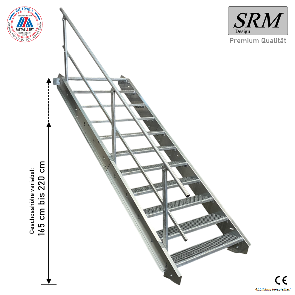 11 Stufen Stahltreppe Breite 60-160cm Geschosshöhe 165-220cm Geländer einseitig