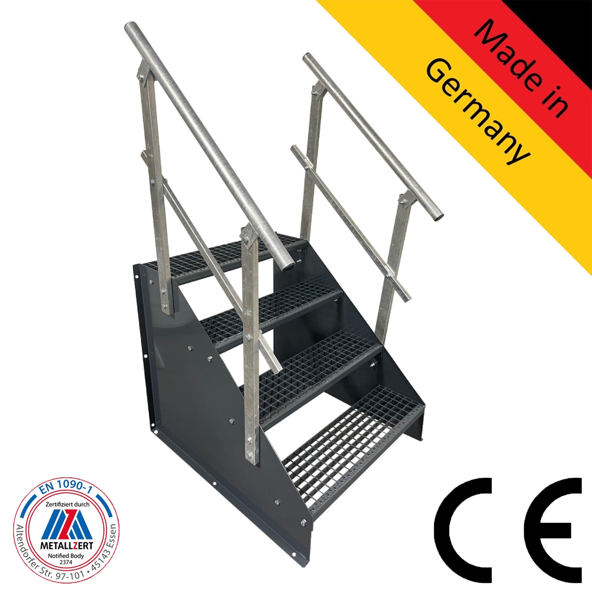 4 Stufen Standtreppe Breite 60 - 160 cm Höhe 84cm komplett anthrazit 2x Geländer 4 Stufen Standtreppe Breite 60 - 160 cm Höhe 84cm komplett anthrazit 2x Geländer