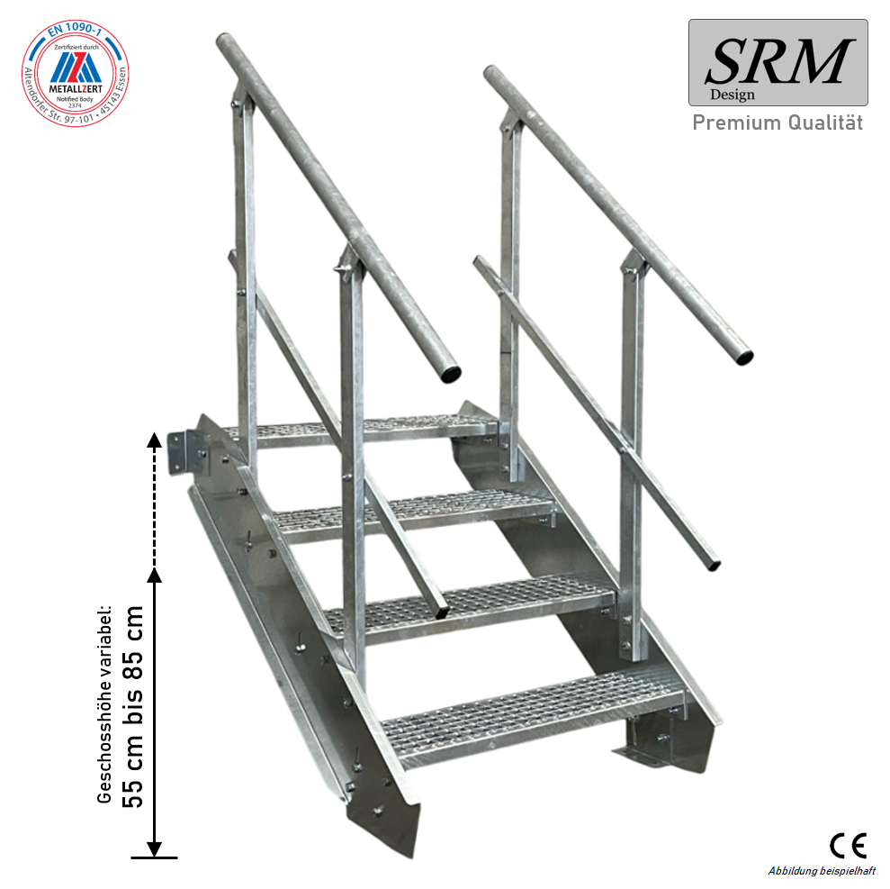 4 Stufen Stahltreppe Breite 60-160cm Geschosshöhe 55-85cm Geländer beidseitig