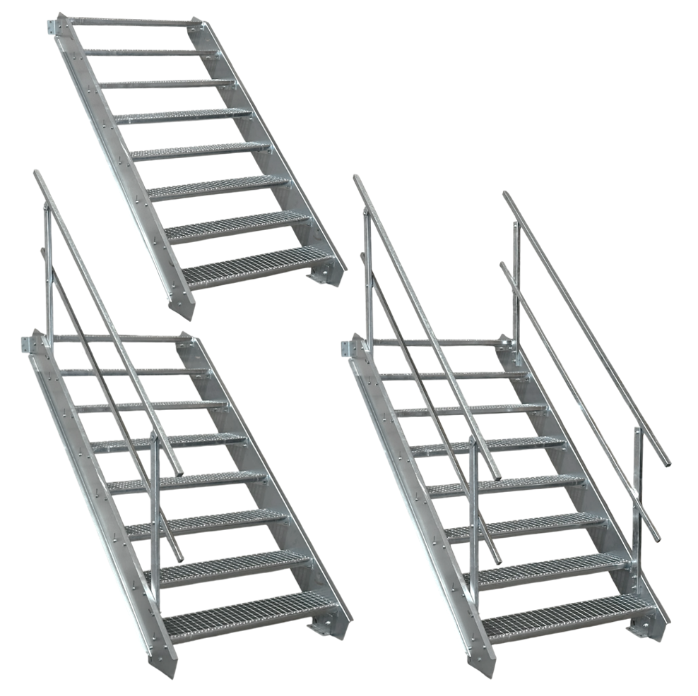 8 Stufen Stahltreppe einseitig. Geländer Breite 80cm Gesc…