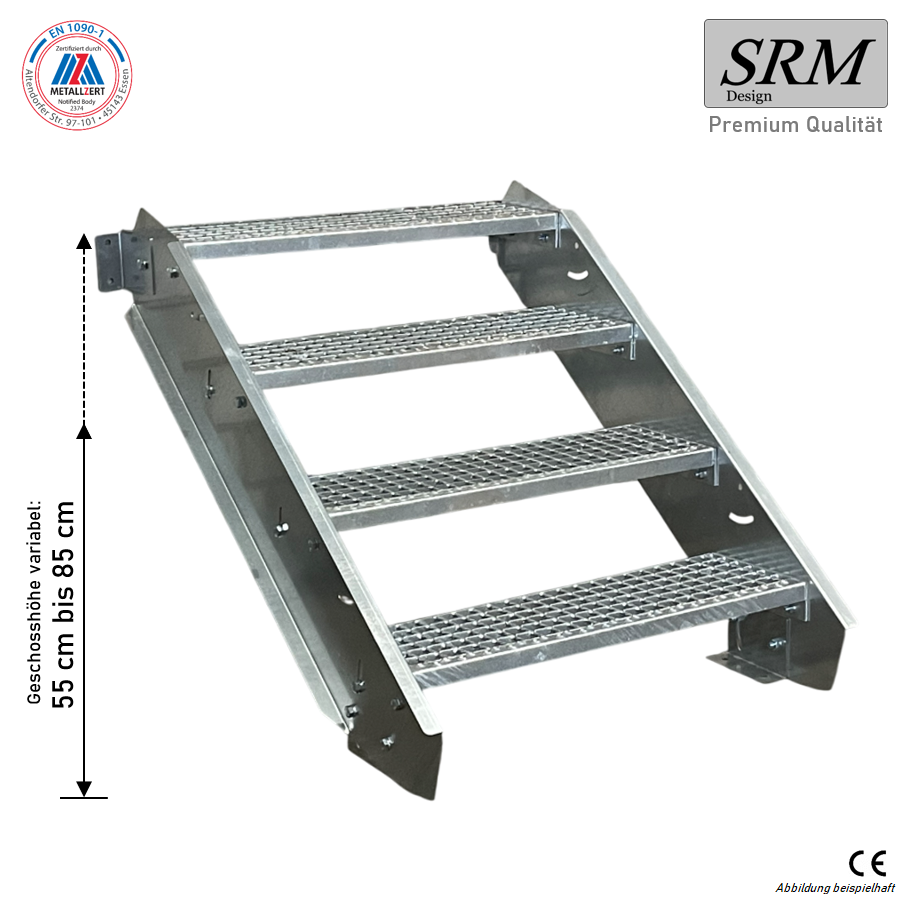 4 Stufen Stahltreppe 80 cm Breite 55 - 85 cm Geschosshöhe…