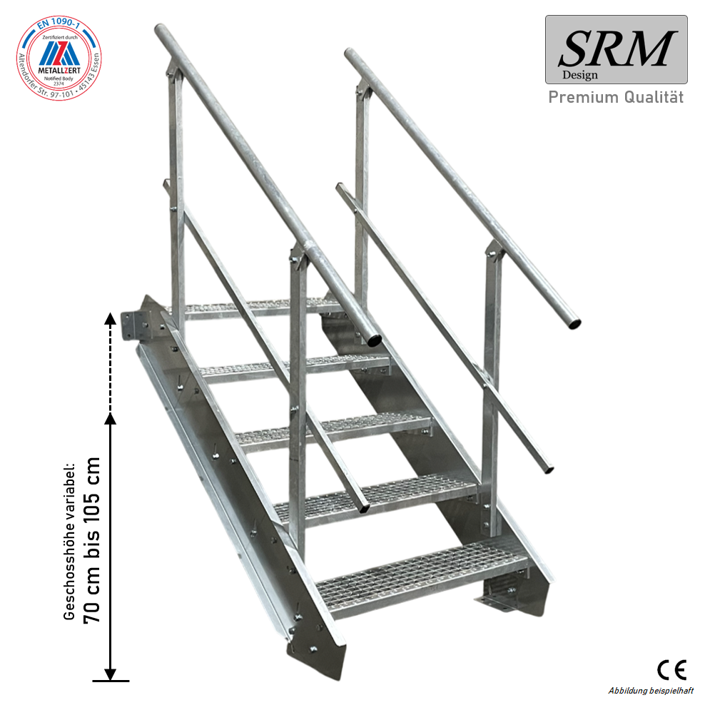 5 Stufen Stahltreppe Breite 60-160cm Geschosshöhe 70-105cm Geländer beidseitig