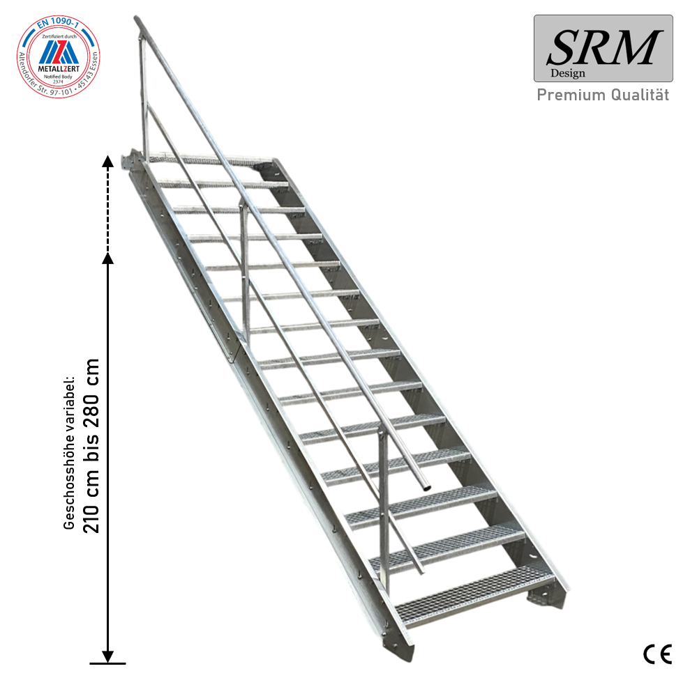 14 Stufen Stahltreppe 80 cm Breite 210 - 280 cm Geschossh…