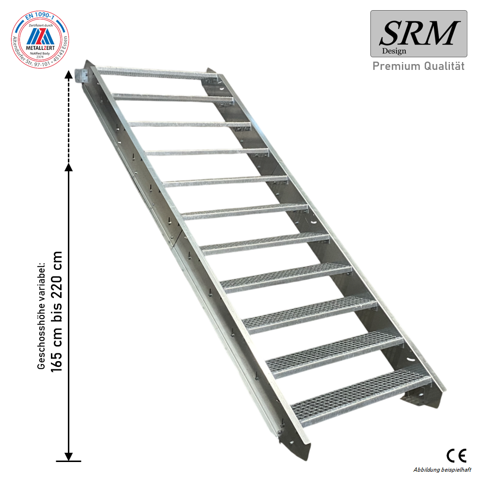 11 Stufen Stahltreppe 80 cm Breite 165 - 220 cm Geschossh…