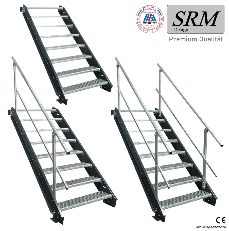 8 Stufen Stahltreppe anthrazit Breite 60 cm Geschosshöhe …