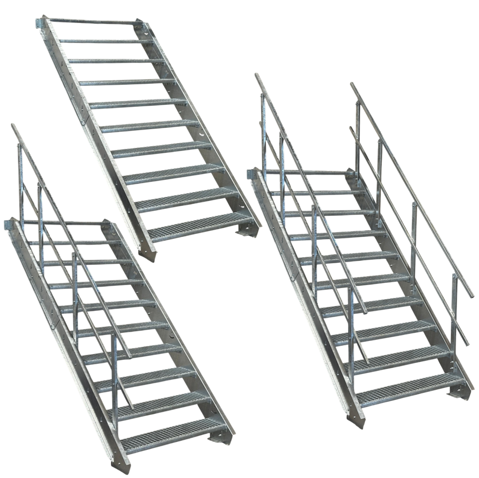 10 Stufen Stahltreppe einseitig. Geländer Breite 80cm Ges…