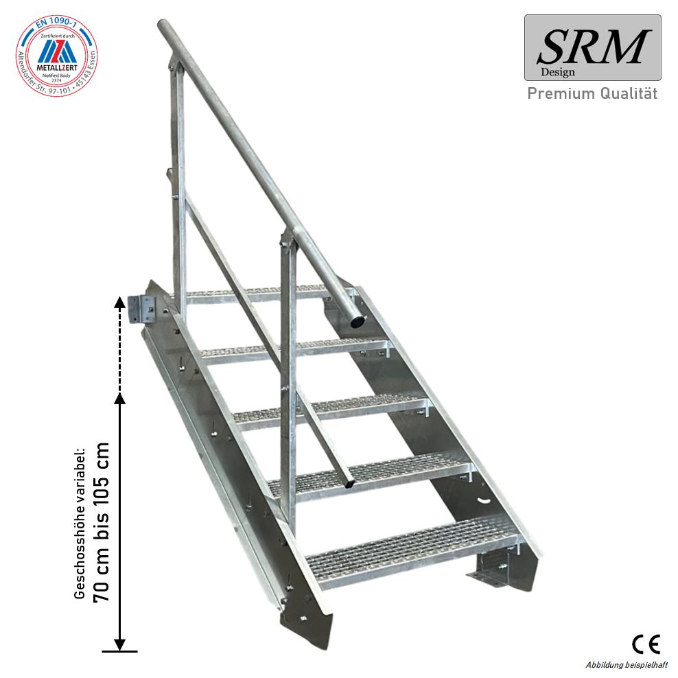 5 Stufen Stahltreppe einseitig. Geländer Breite 80cm Gesc…