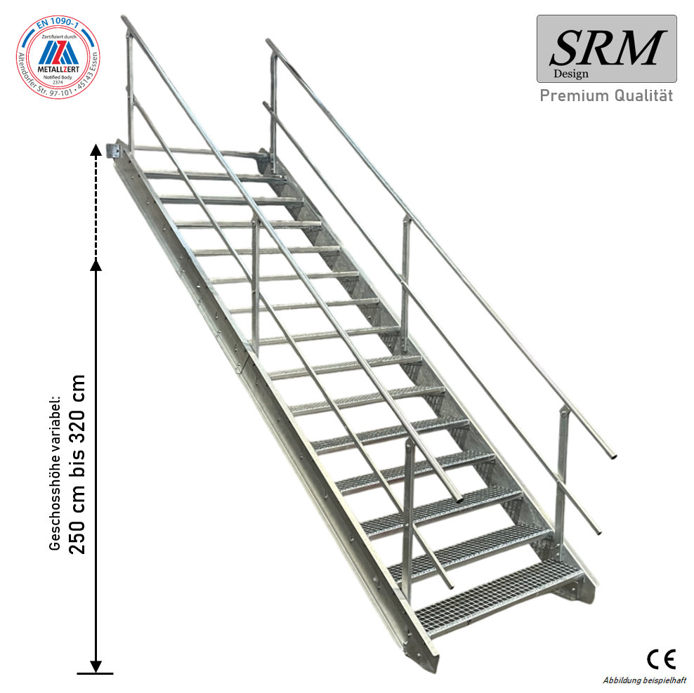 15 Stufen Stahltreppe 60 cm Breite 250 - 320 cm Geschossh…