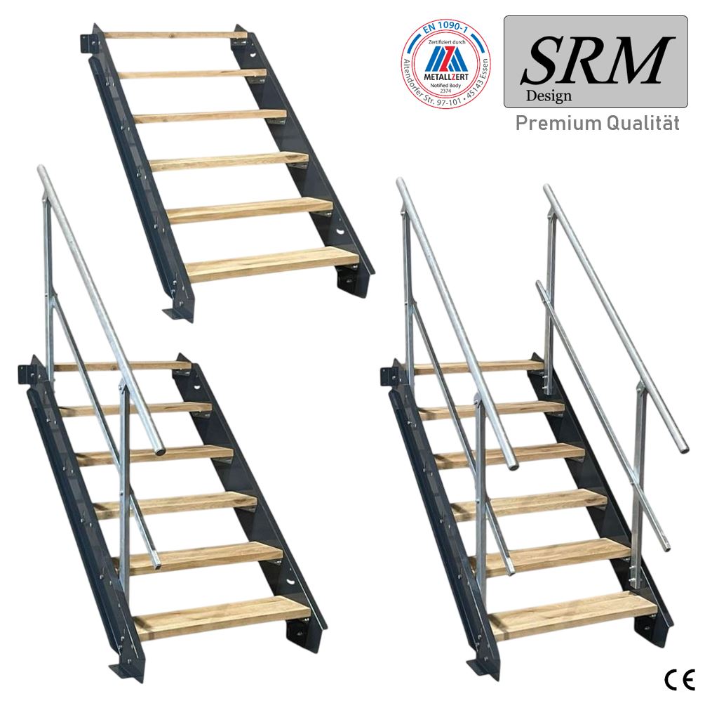 4-er Wangentreppe anthrazit mit Stufenkonsolen für Holzst…