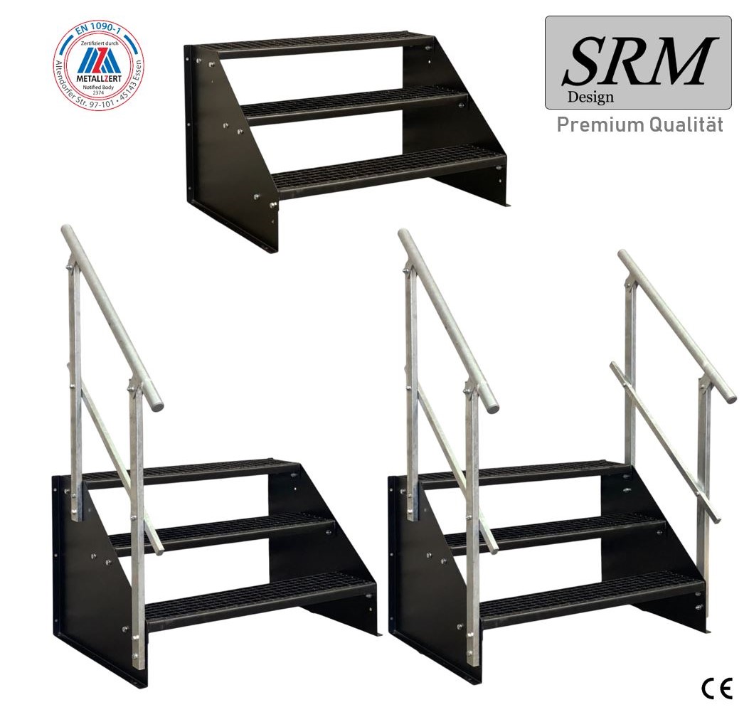 3 Stufen Standtreppe Modell 1 freistehend komplett schwar…