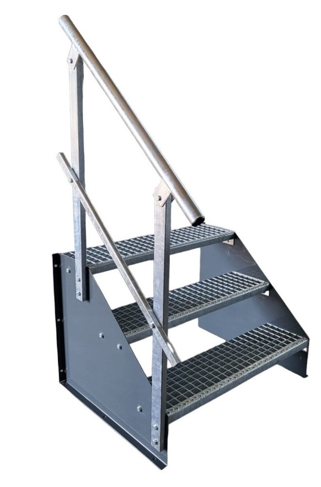 3 Stufen Treppe Breite 60 - 160 cm Standtreppe Höhe 63 cm anthrazit 1x Geländer