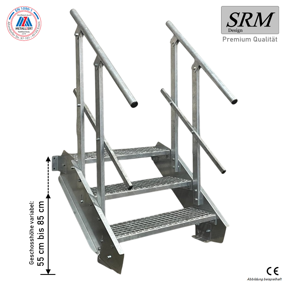 3 Stufen Stahltreppe Breite 60-160cm Geschosshöhe 40-60cm Geländer beidseitig