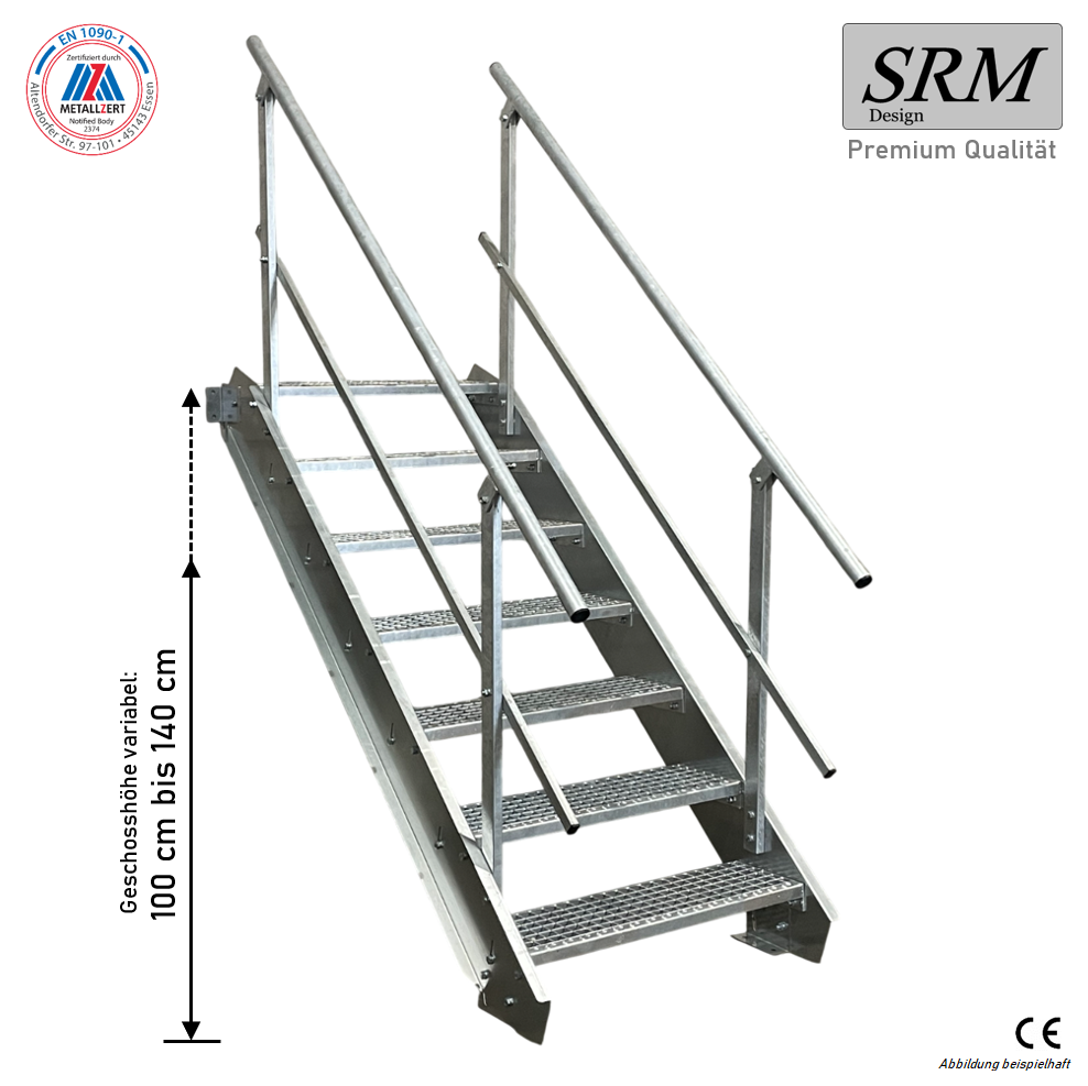 7 Stufen Stahltreppe beidseitig. Geländer Breite 80cm Ges…