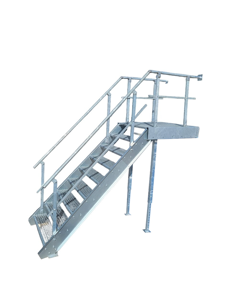 Podesttreppe 100 cm breite Stahltreppe mit Podest + 2x Geländer 70-360 cm Höhe