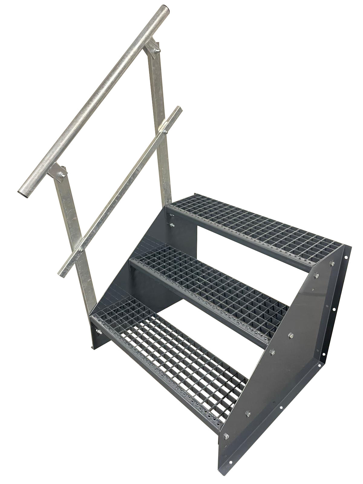 3 Stufen Standtreppe Breite 60 - 160cm Höhe 63cm komplett anthrazit 1x Geländer