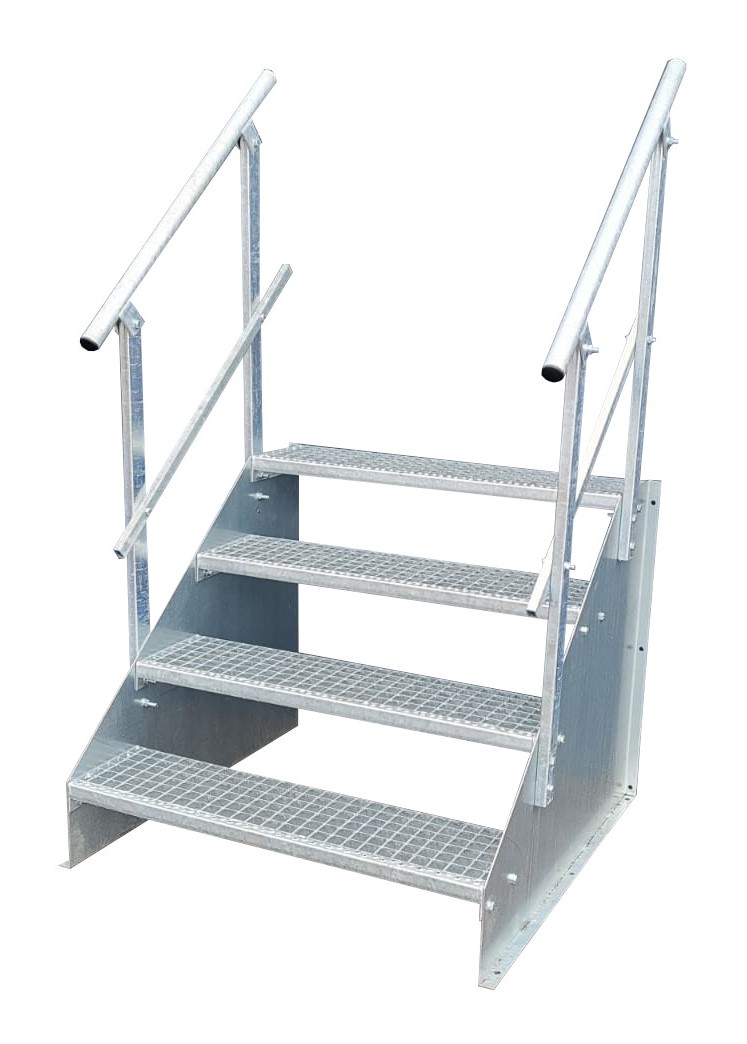 4 Stufen Treppe Breite 60 - 160 cm Standtreppe Höhe 84 cm verzinkt 2x Geländer