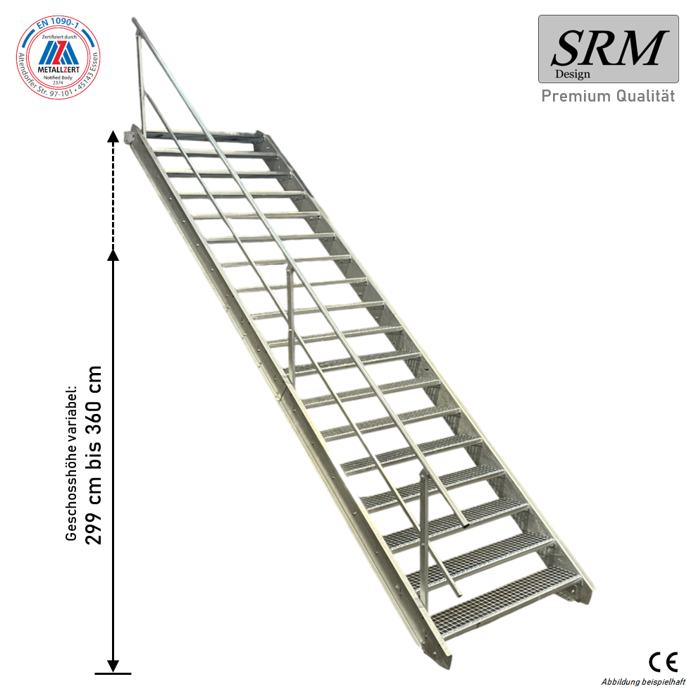 18 Stufen Stahltreppe 60 cm Breite 299 - 360 cm Geschossh…