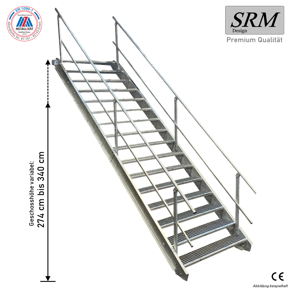 16 Stufen Stahltreppe 60 cm Breite 274 - 340 cm Geschossh…