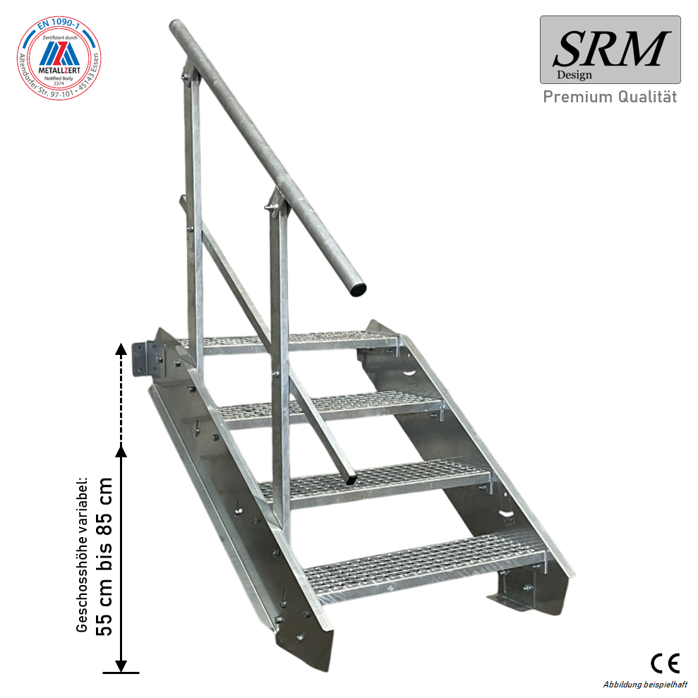 4 Stufen Stahltreppe Breite 80 cm Geschosshöhe 55-85 cm 1…